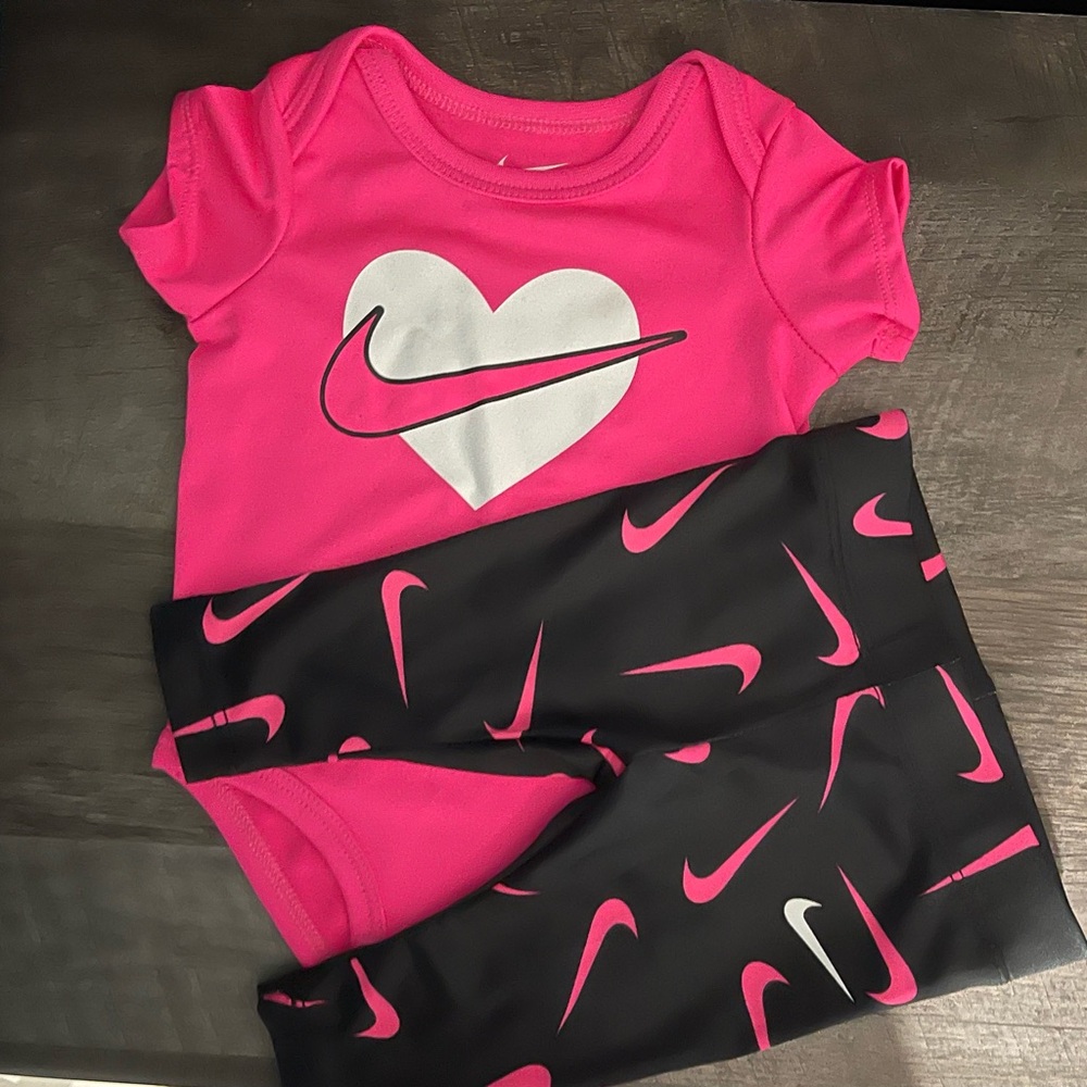 Nike Pink and Black Baby Set with Heart and Swoosh